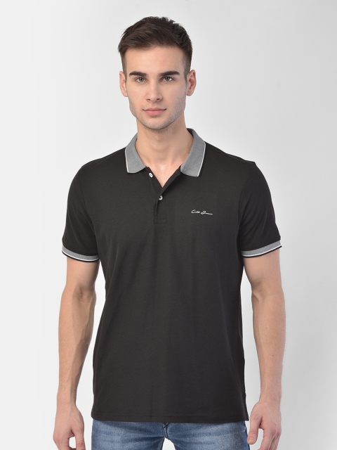 

COBB Men Black Polo Collar T-shirt