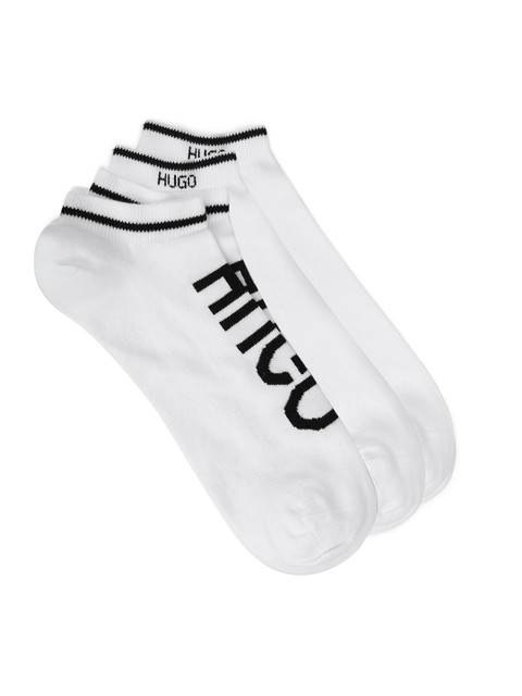 

HUGO Men Pack Of 3 White Solid Ankle-Length Cotton Socks