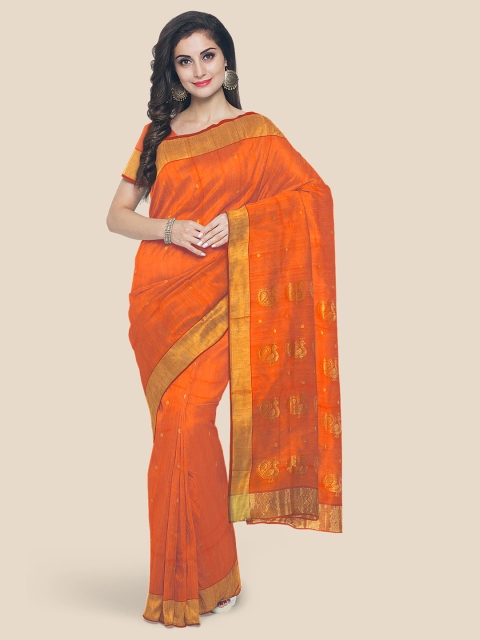 

KLM Fashion Mall Orange Ethnic Motifs Zari Chanderi Saree
