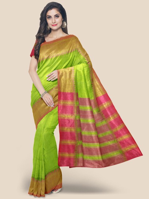 

KLM Fashion Mall Green & Pink Silk Blend Mangalagiri Saree