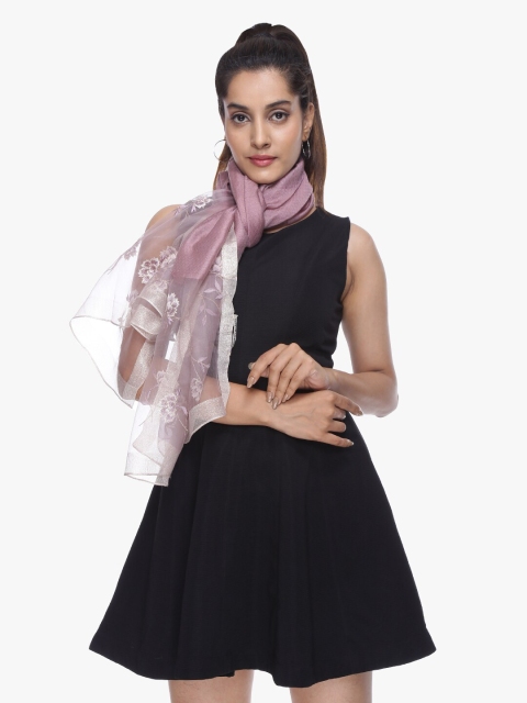 

Scarves & Glitters Women Mauve & Silver-Toned Embroidered Stole