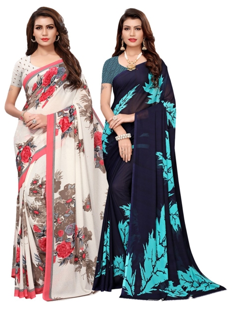 

KALINI Pack of 2 Floral Poly Georgette Saree, Multi
