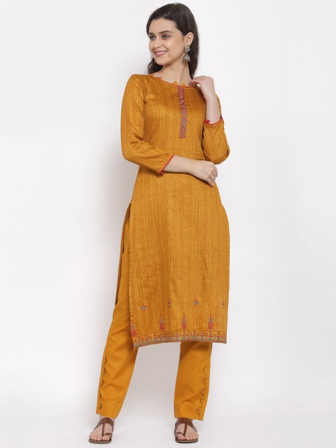 

Me Lady Fashion Yellow & Turquoise Blue Pure Cotton Semi-Stitched Dress Material