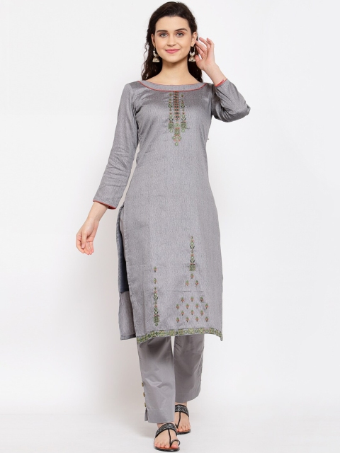 

Me Lady Fashion Grey & Green Embroidered Pure Cotton Semi-Stitched Dress Material