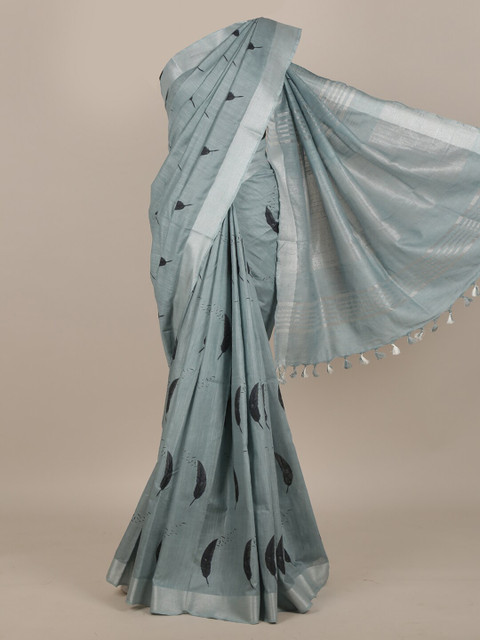 

Pothys Grey Printed Zari Cotton Blend Saree