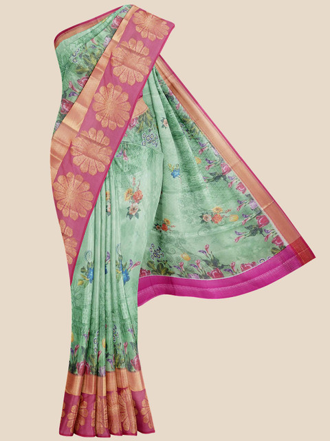 

Kalamandir Green & Pink Floral Printed Banarasi Saree