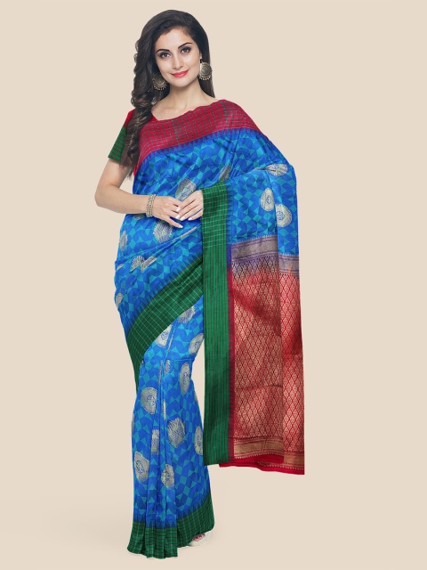 

Kalamandir Blue & Red Woven Design Silk Blend Kanjeevaram Saree
