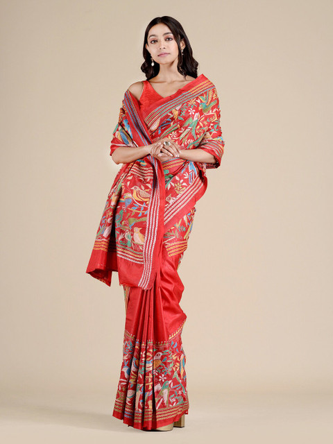 

Mitera Red Ethnic Motifs Pure Silk Saree