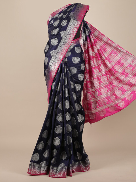 

Pothys Navy Blue Ethnic Motifs Zari Jute Silk Saree
