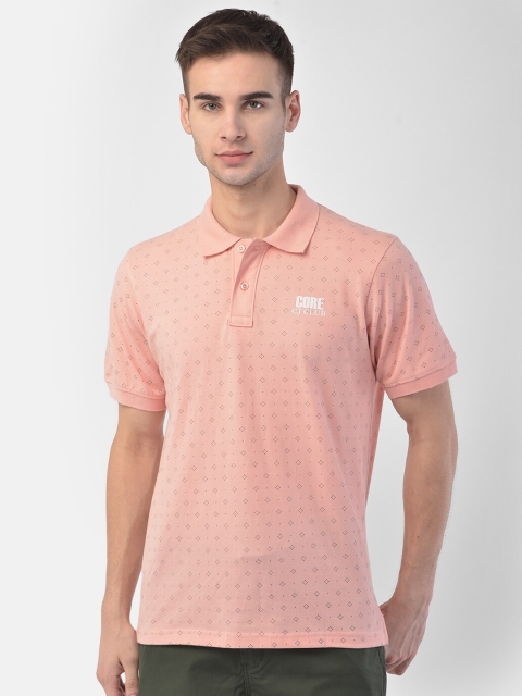 

COBB Men Peach-Coloured Printed Polo Collar T-shirt