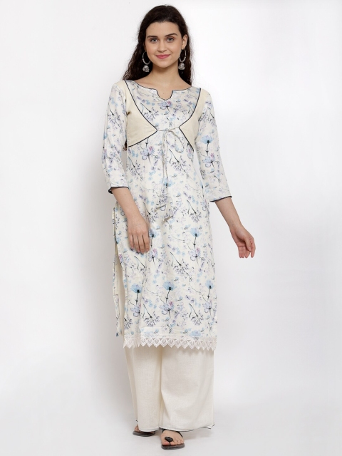 

Me Lady Fashion Off White & Blue Printed Unstitched Dress Material