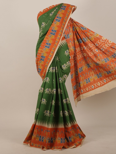 

Pothys Green & Orange Ethnic Motifs Saree