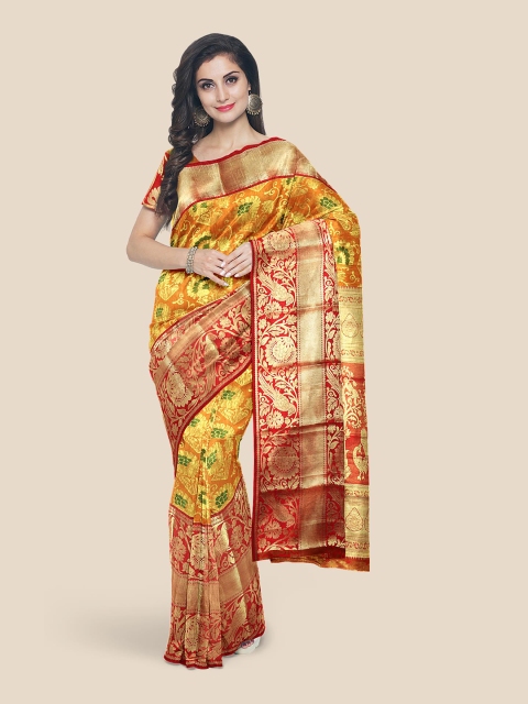 

KLM Fashion Mall Orange Woven Design Silk Blend Kanjeevaram Saree