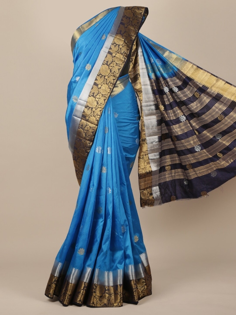 

Pothys Blue & Gold-Toned Ethnic Motifs Zari Jute Silk Saree