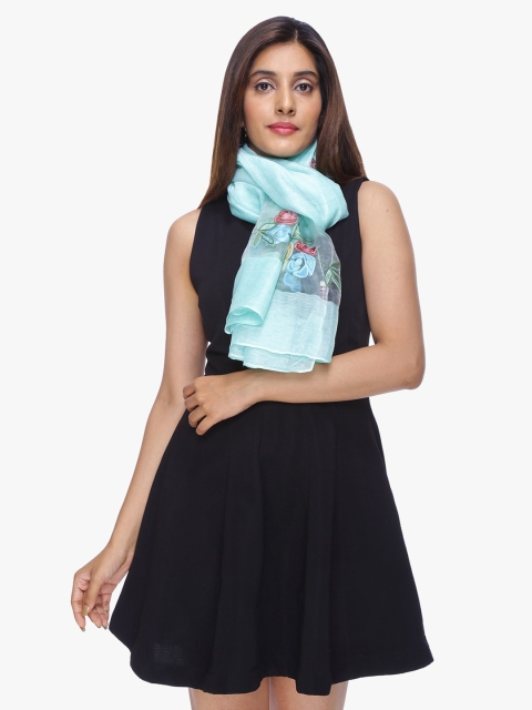 

Scarves & Glitters Women Sea Green & Pink Embroidered Stole