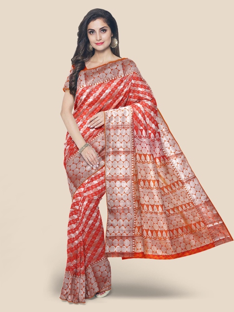

Kalamandir Red Woven Design Zari Silk Blend Kanjeevaram Saree