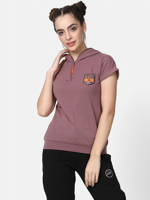

V2 Value & Variety Mandarin Collar Hoody Top, Mauve
