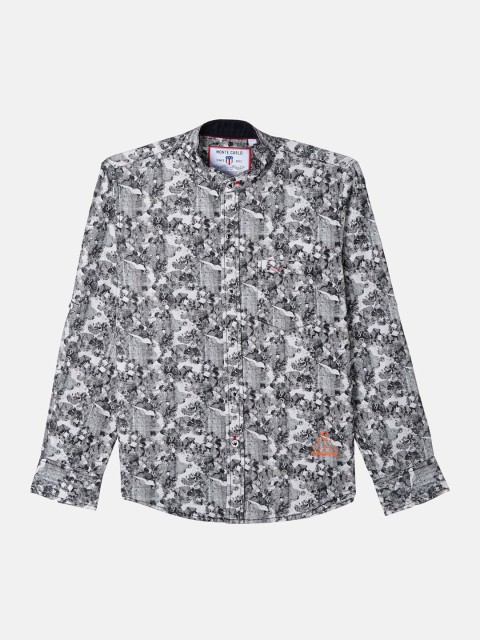 

Monte Carlo Boys Black Abstract Printed Mandarin Collar Cotton Casual Shirt