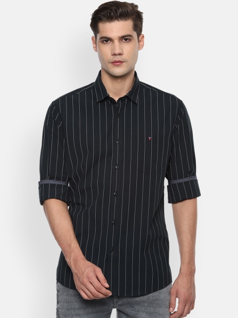 

Louis Philippe Jeans Men Black & White Slim Fit Striped Pure Cotton Casual Shirt