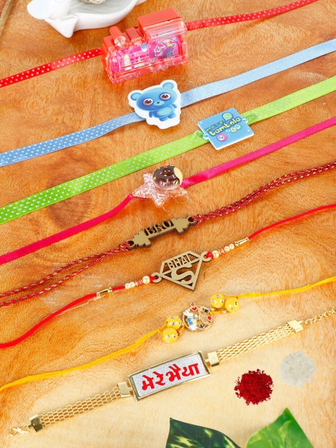

PASSION PETALS Pack Of 8 Rakhis With Chawal, Roli & Card, Red