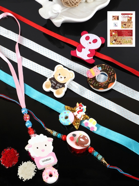 

PASSION PETALS Pack Of 6 Rakhis With Chawal, Roli & Card, Blue