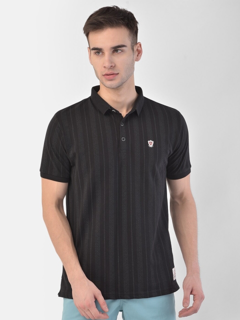 

COBB Men Black Vertical Stripes Polo Collar T shirt