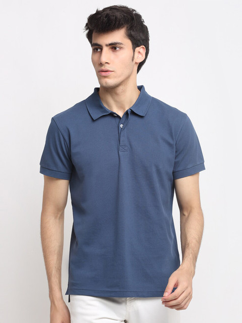 

Bhaane Men Blue Solid Polo Collar T shirt