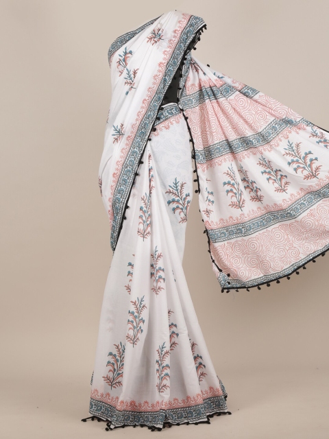 

Pothys White & Pink Floral Saree