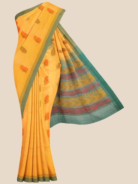 

Kalamandir Yellow & Green Floral Pure Cotton Venkatgiri Saree