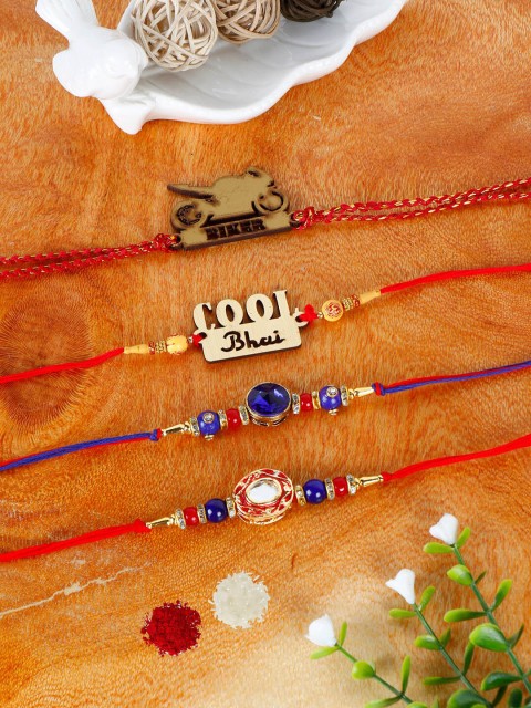 

PASSION PETALS Combo of 4 Rakhi with Roli Chawal & Card, Red