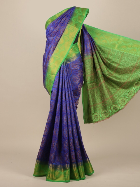 

Pothys Navy Blue & Green Ethnic Motifs Zari Jute Silk Saree