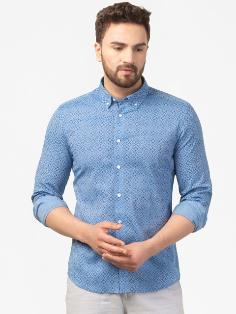 

Fabindia Men Blue Geometric Print Cotton Casual Shirt
