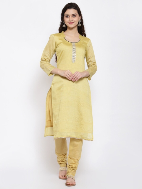 

Me Lady Fashion Mustard Embroidered Semi-Stitched Dress Material