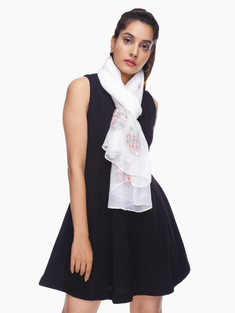

Scarves & Glitters Women White & Pink Embroidered Stole