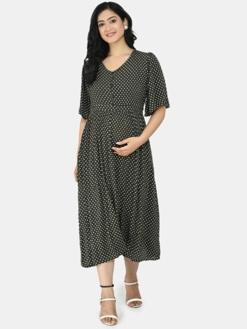 

Aaruvi Ruchi Verma Olive Green & White Maternity Maxi Dress