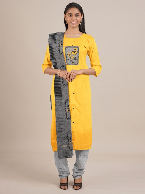 

Pothys Yellow & Grey Unstitched Dress Material