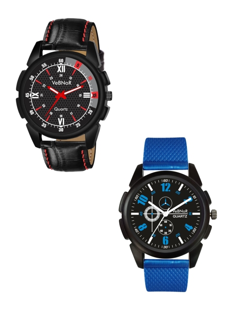 

VeBNoR Boys Set of 2 Black Dial & Black Textured Straps Analogue Watch