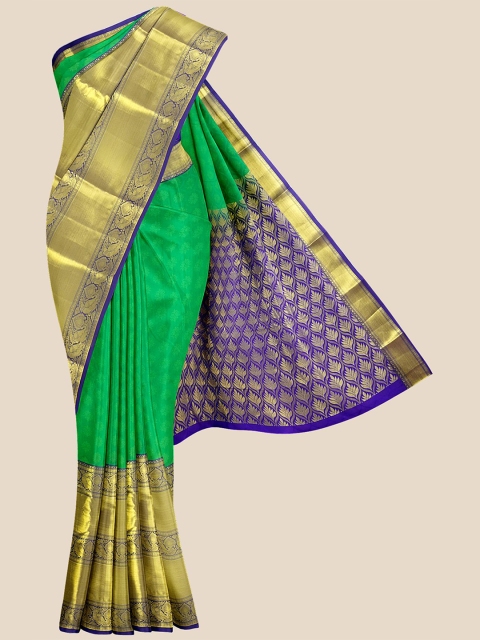 Kalamandir Green Ethnic Motifs Zari Silk Blend Kanjeevaram Saree
