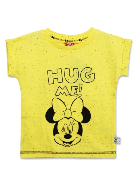 

Disney Girls Yellow & Black Minnie Mouse Printed Pure Cotton Bio-Washed T-shirt