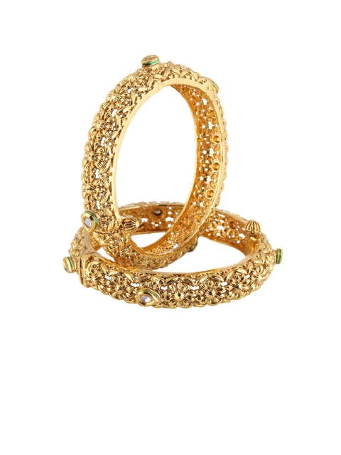 

Adwitiya Collection Set Of 2 24k Gold-Plated White Stone-Studded Embellished Handcrafted Bangles