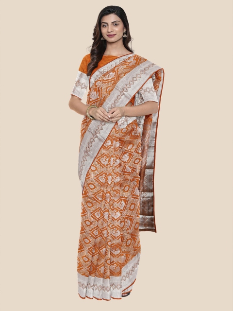 

KLM Fashion Mall Mustard Brown Ethnic Motifs Zari Silk Blend Kanjeevaram Saree
