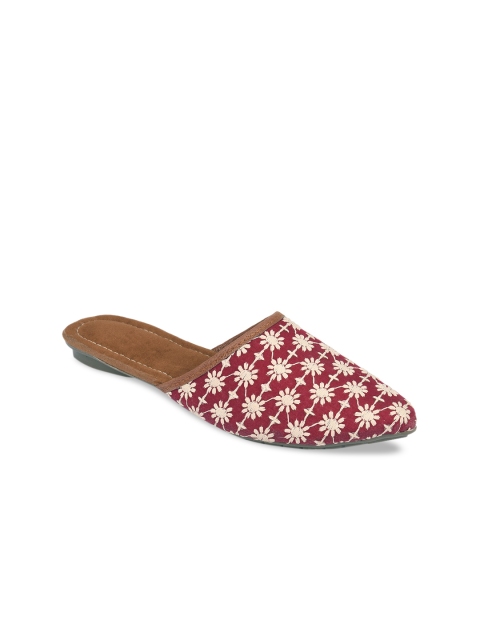 

DESI COLOUR Women Red Embellished Mules Flats