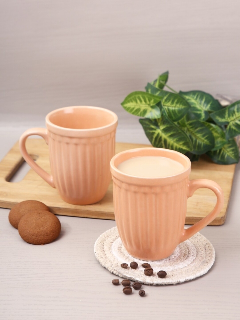 

Aapno Rajasthan Set of 6 Peach-coloured Solid Ceramic Glossy Coffee Mugs