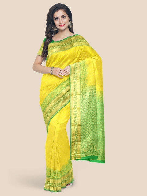 

Kalamandir Yellow Ethnic Motifs Zari Silk Blend Kanjeevaram Saree