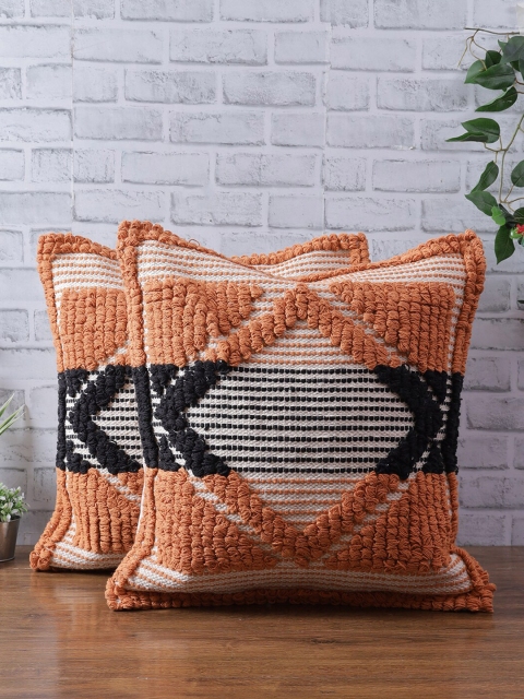 

eyda Set Of 2 White & Rust Orange Square Cushion Covers