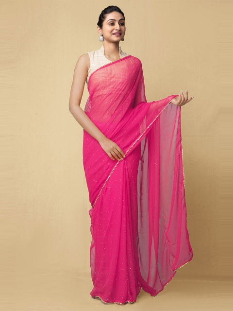 

Unnati Silks Pink Woven Design Pure Chiffon Bhagalpuri Saree