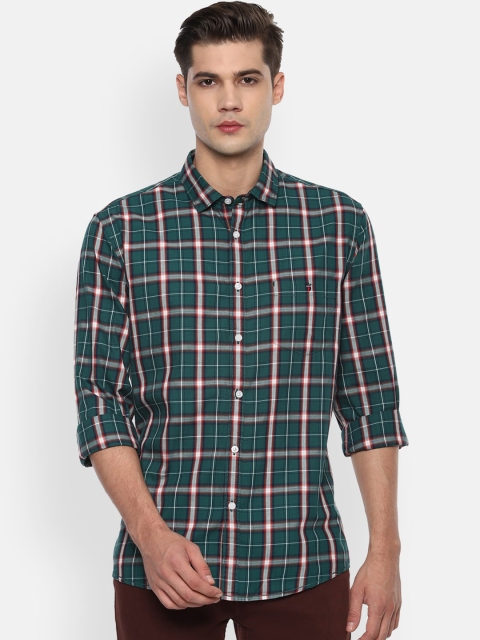 

Louis Philippe Jeans Men Green & Wwhite Slim Fit Tartan Checked Pure Cotton Casual Shirt
