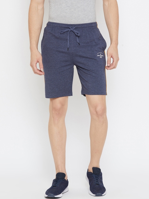 

Duke Men Blue Solid Cotton High-Rise Shorts with Printed & Side Striped Detail