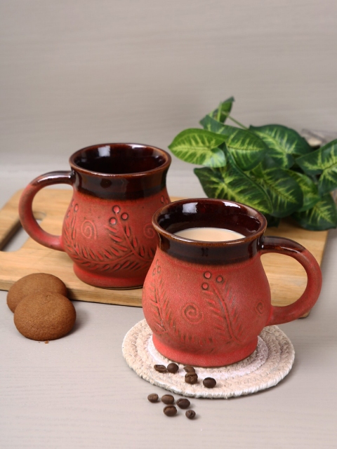 

Aapno Rajasthan Set Of 4 Red Textured Ceramic Mugs