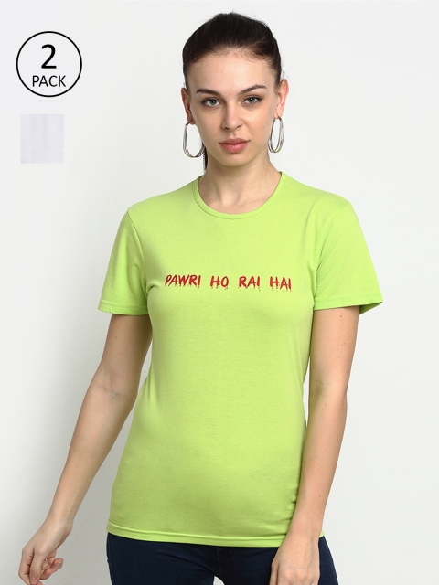 

VIMAL JONNEY Women Pack of 2 Typography Printed Casual T-shirt, Green